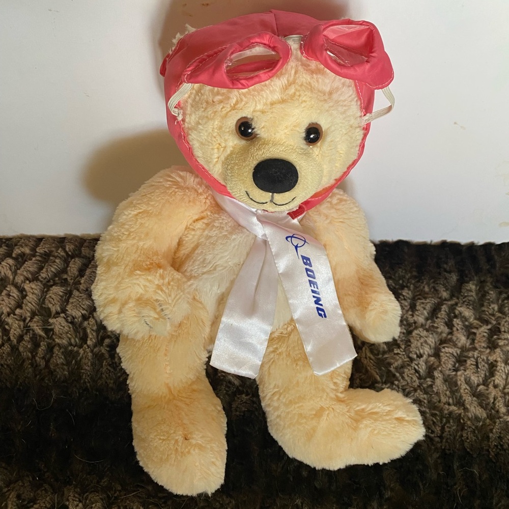 Boeing Airplane Bear Plush Stuffed Mascot Cream Fur Teddy Pink Cap Goggles 2016